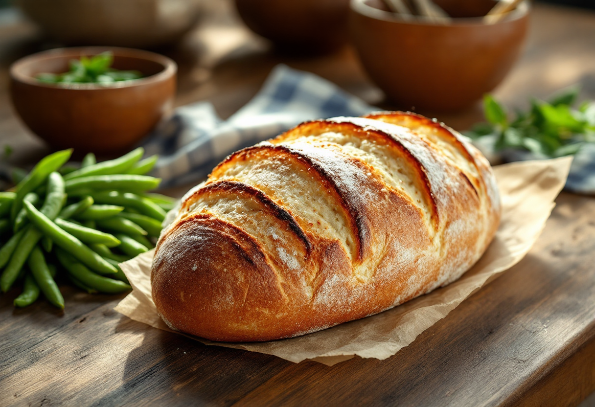 Pane morbido di ricotta con fagiolini e cipolla fresco