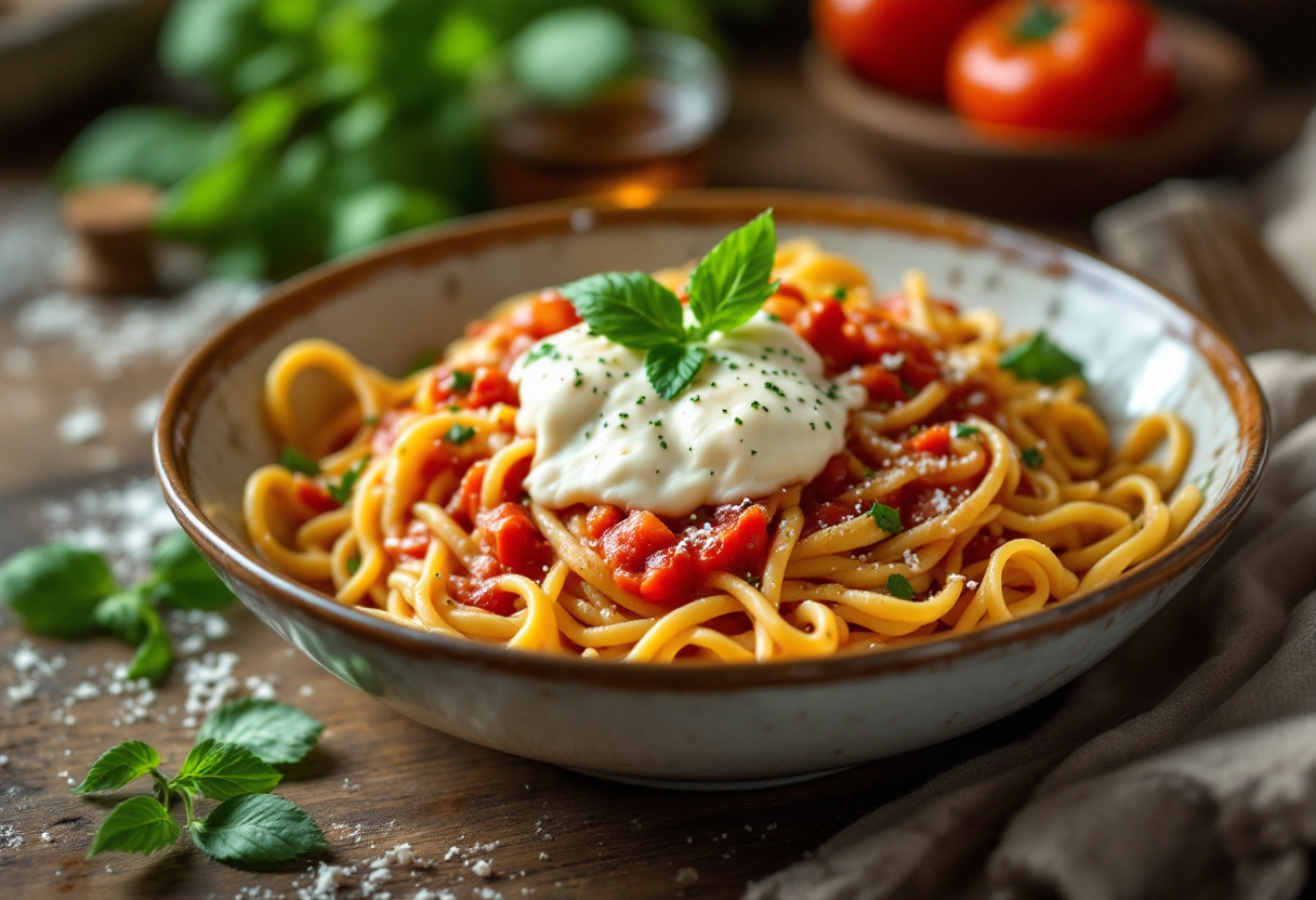 Pasta alla sorrentina con mozzarella e pomodoro fresco