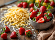 Pasta con fragole fresche e salsa cremosa