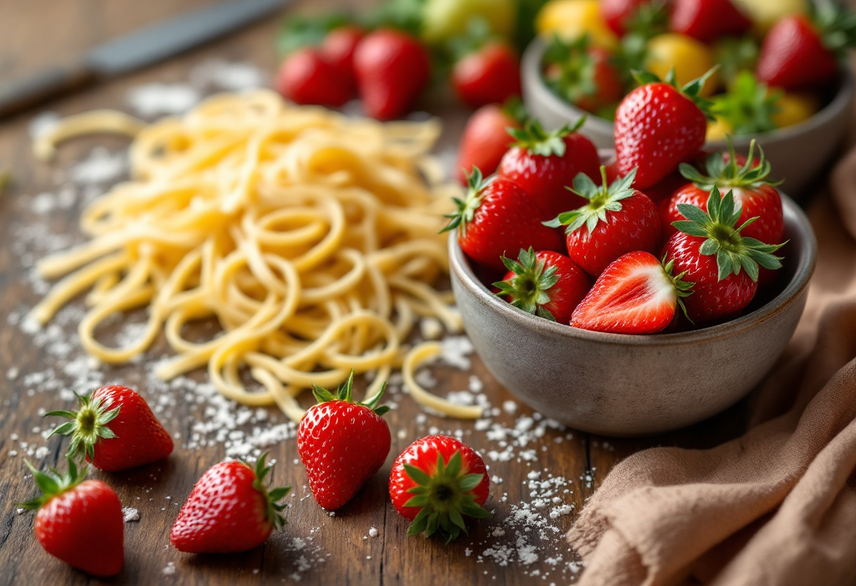Pasta con fragole fresche e salsa cremosa