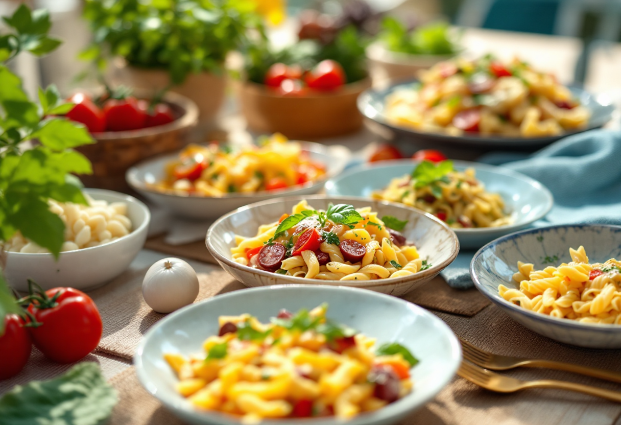 Pasta fredda con verdure fresche e condimenti estivi