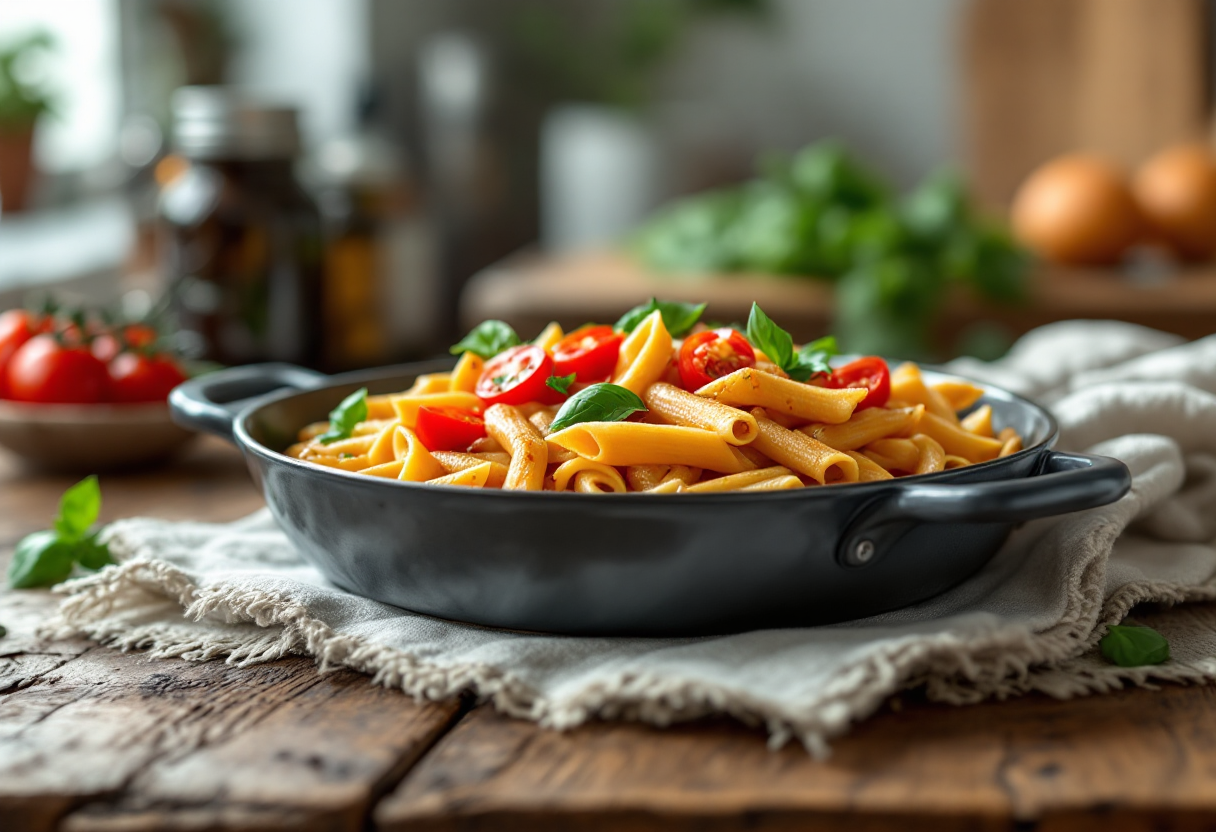 Penne al forno con ingredienti mediterranei freschi