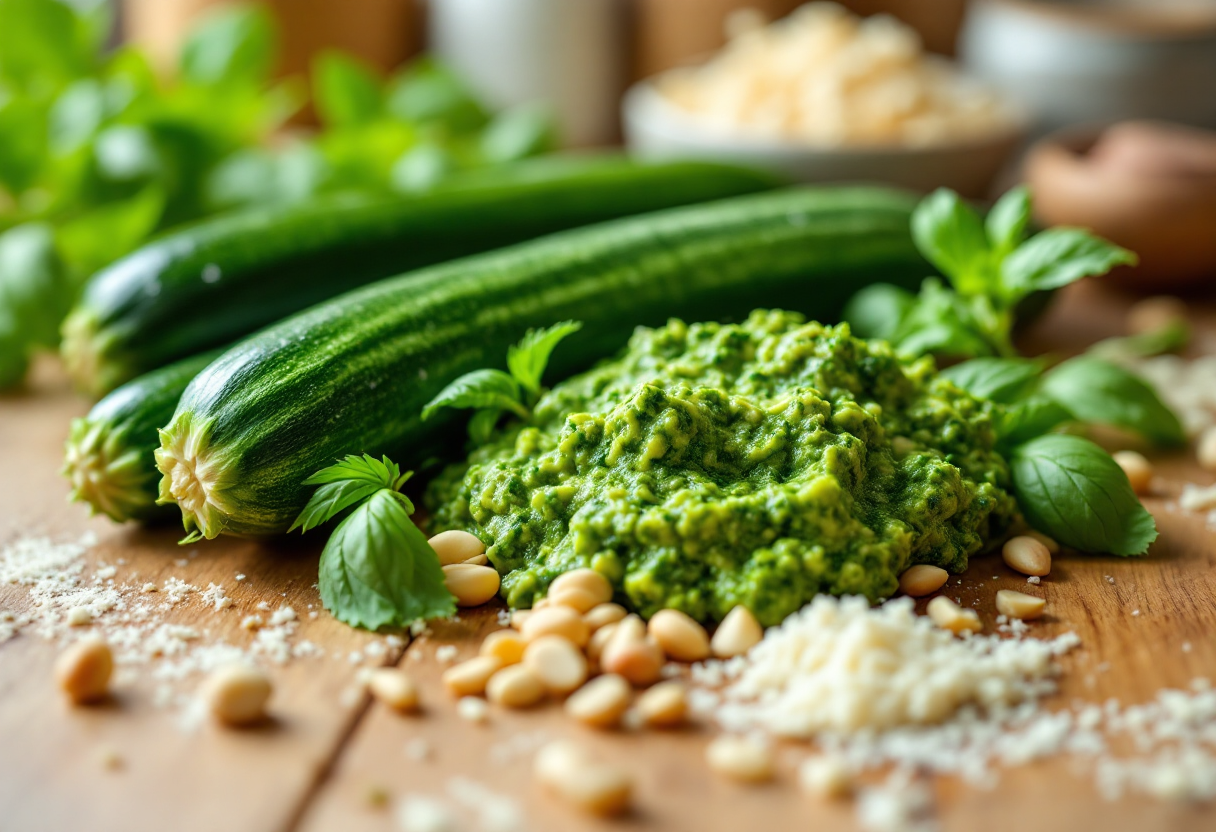 Pesto di zucchine fresco in un barattolo