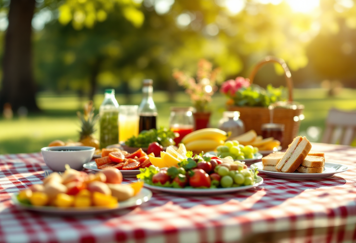 Immagine di un picnic con cibo fresco e ricette leggere
