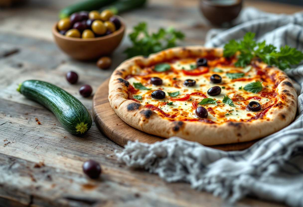 Pizza di kamut con zucchine fresche e olive di Gaeta