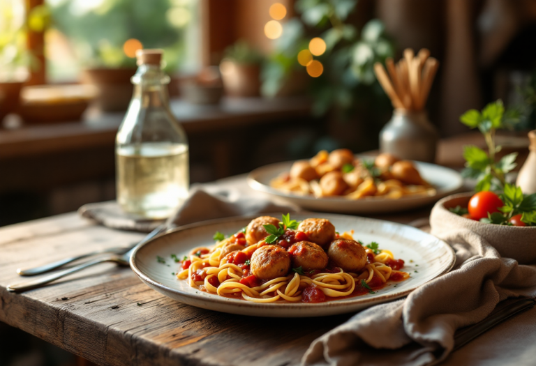 Polpette di ceci al sugo servite in un piatto colorato