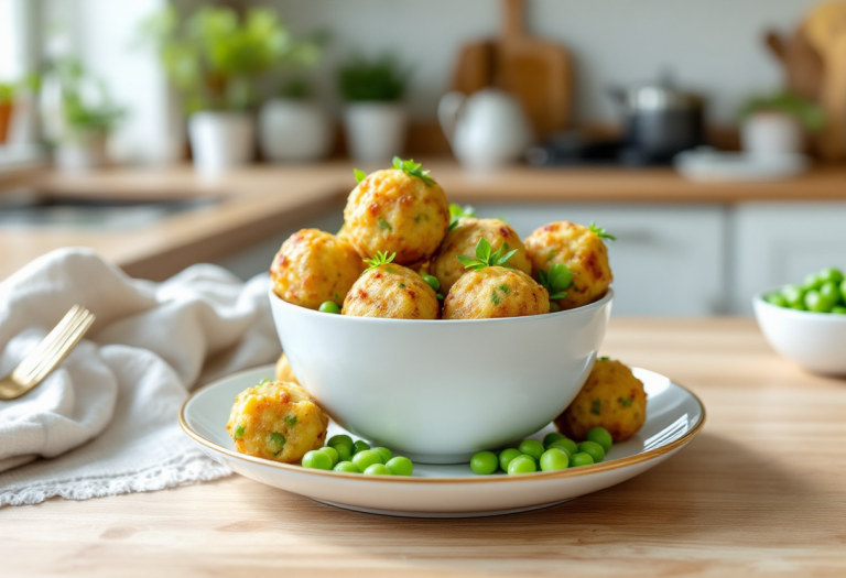 Polpette di piselli e patate servite su un piatto