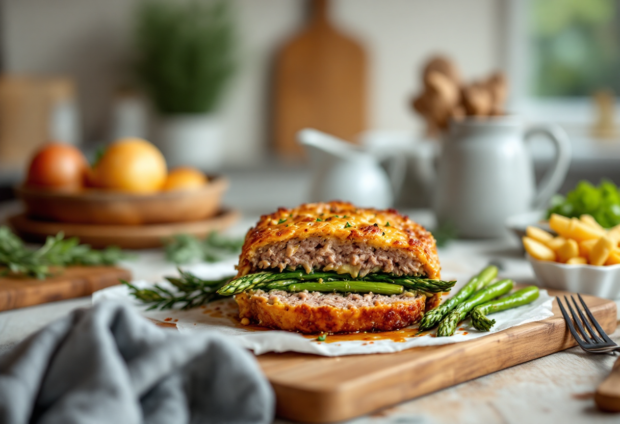 Polpettone farcito con asparagi freschi e saporiti