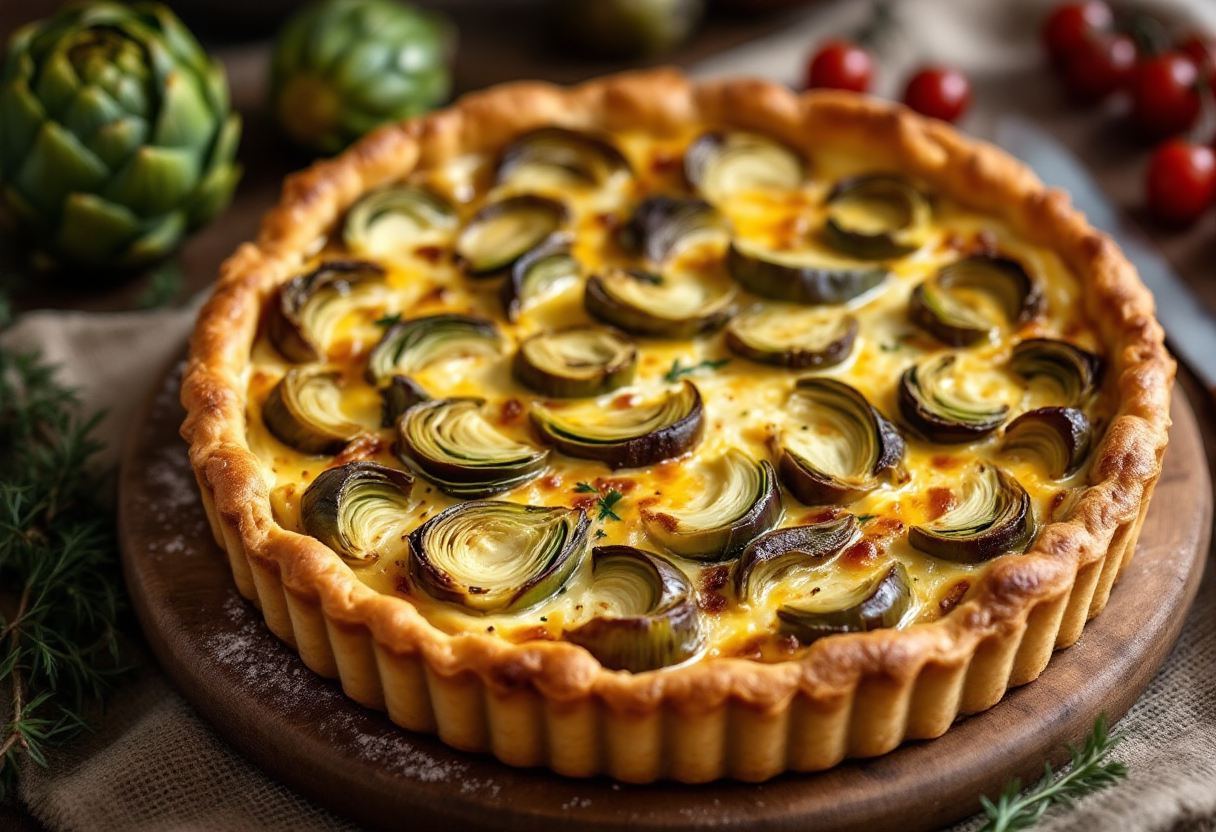 Quiche ai carciofi servita su un piatto elegante