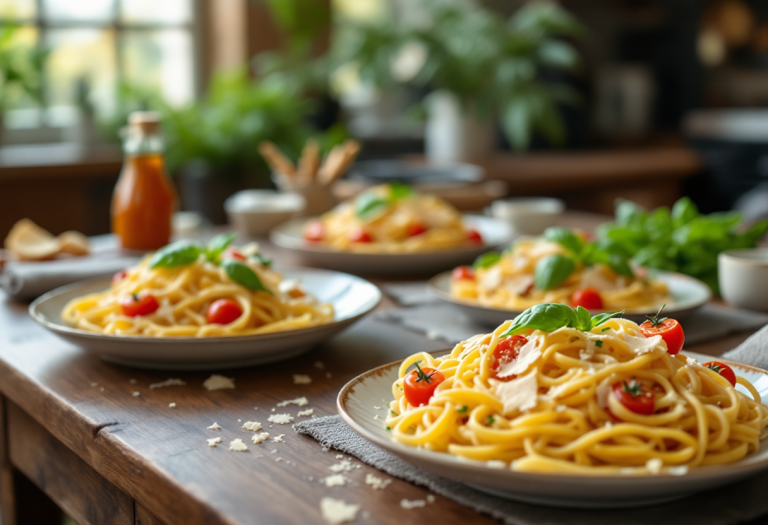 Pasta in bianco con ingredienti freschi e colorati
