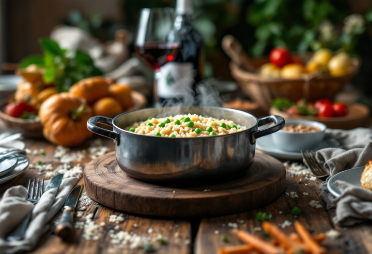 Piatto di risi e bisi con ingredienti freschi veneti