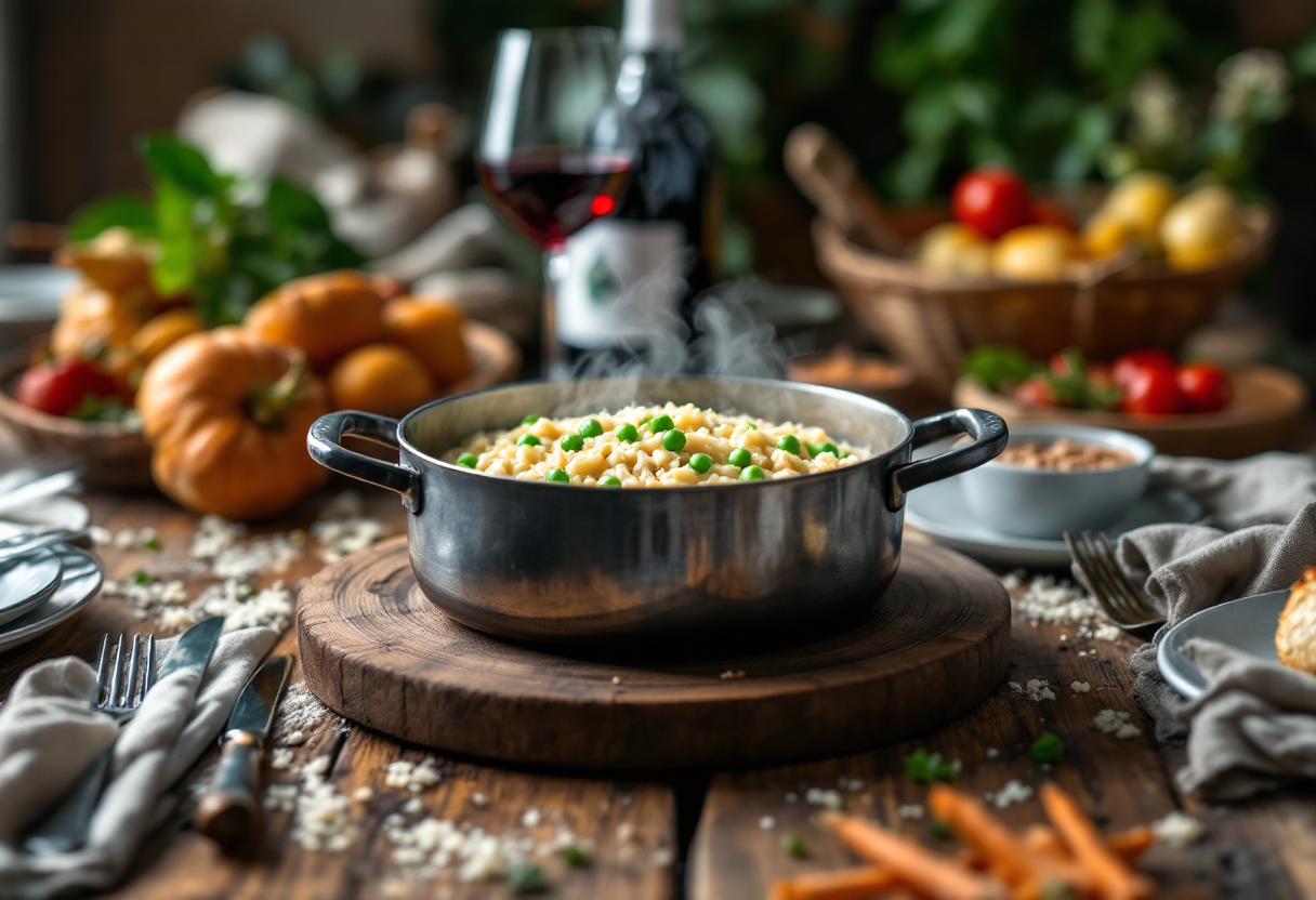 Piatto di risi e bisi con ingredienti freschi veneti