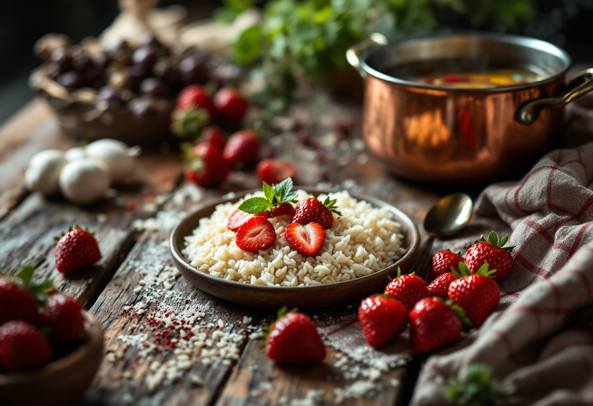 Delizioso risotto alle fragole servito in un piatto elegante