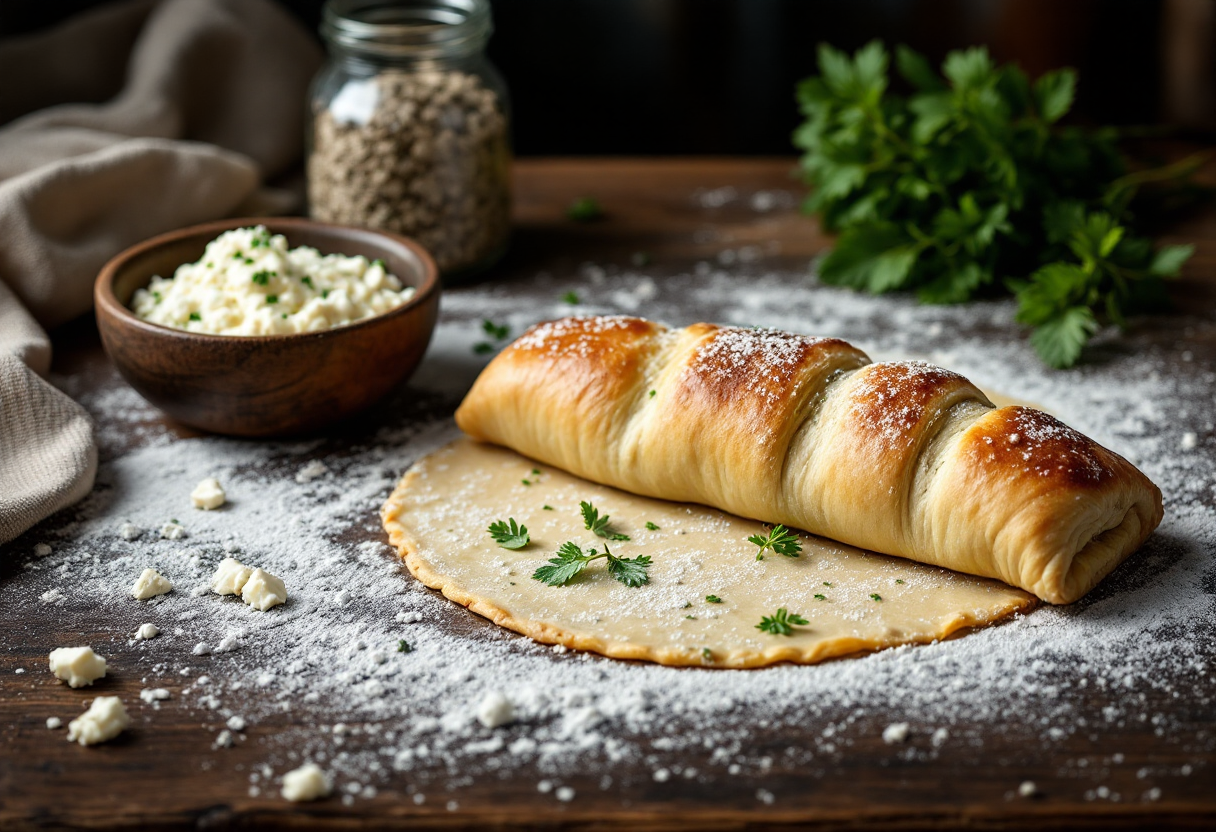 Rotolo di sfoglia farcito con pesto alla trapanese