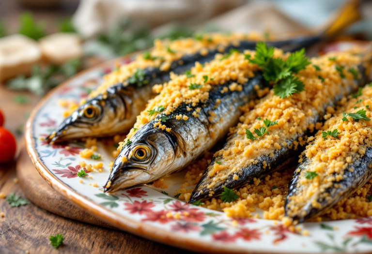 Sardine ripiene di mollica servite su un piatto
