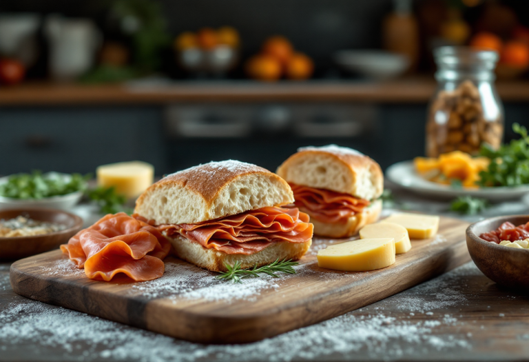 Antipasto sfizioso con scrigno di pane e salumi