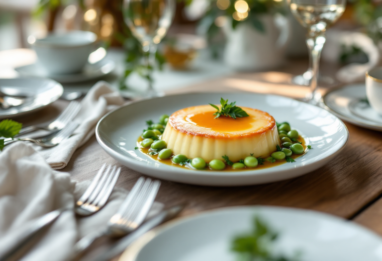 Sformatini di fave serviti con fonduta cremosa