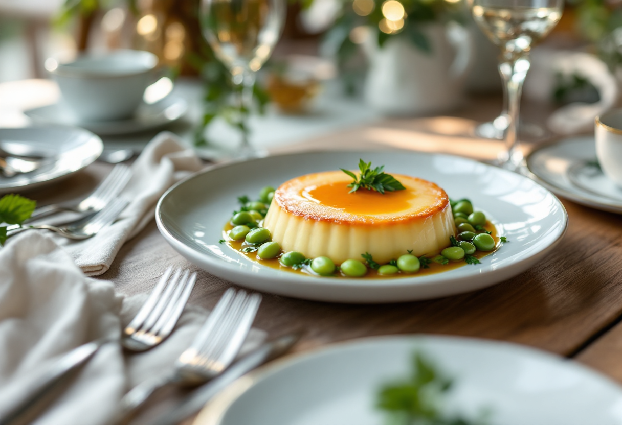 Sformatini di fave serviti con fonduta cremosa