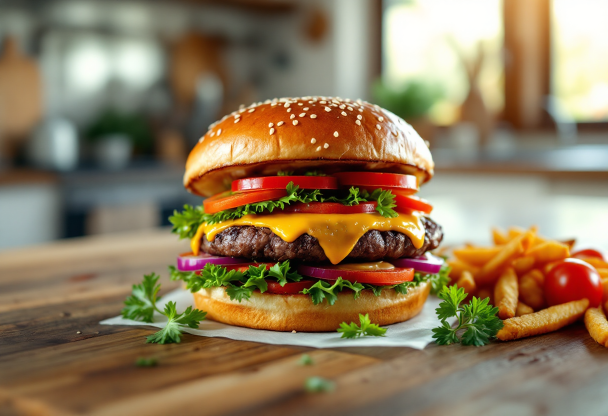 Delizioso smash burger con ingredienti freschi e succulenti