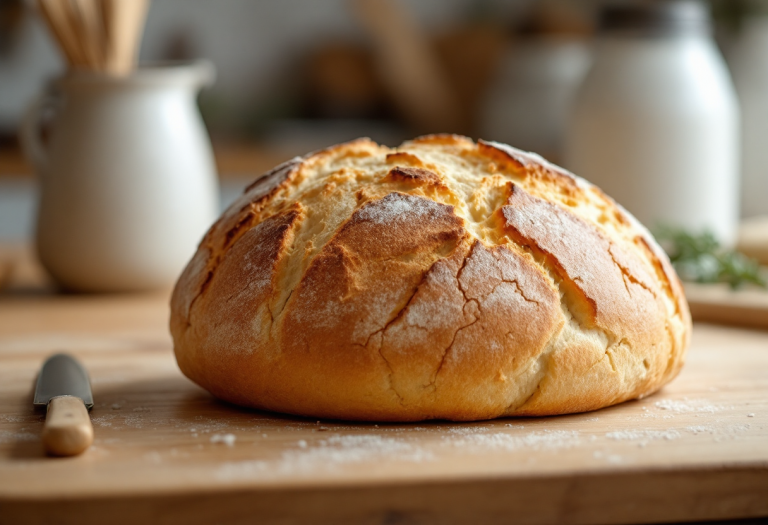 Soda bread irlandese appena sfornato su un tavolo