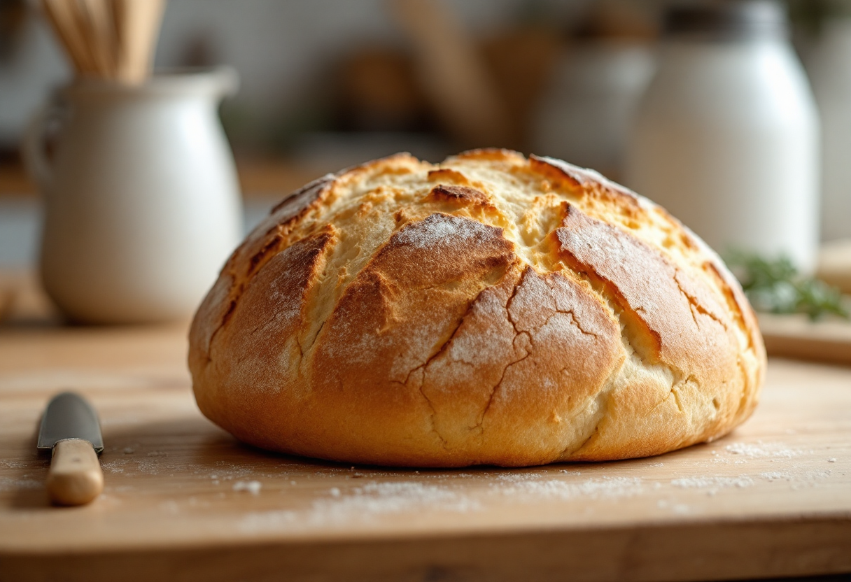 Soda bread irlandese appena sfornato su un tavolo
