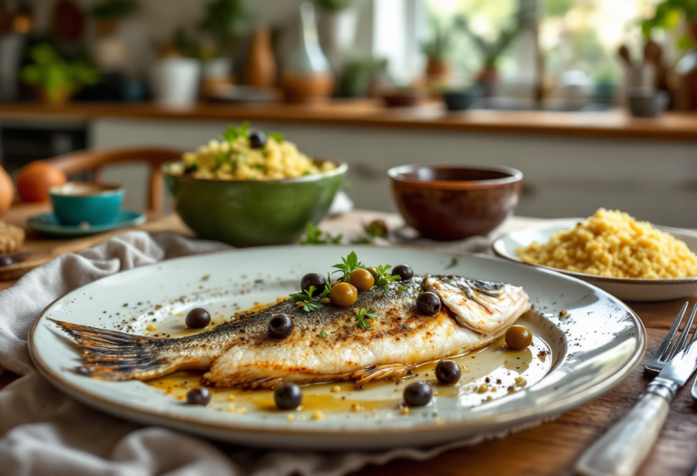 Piatto di sogliola con olive taggiasche e cous cous
