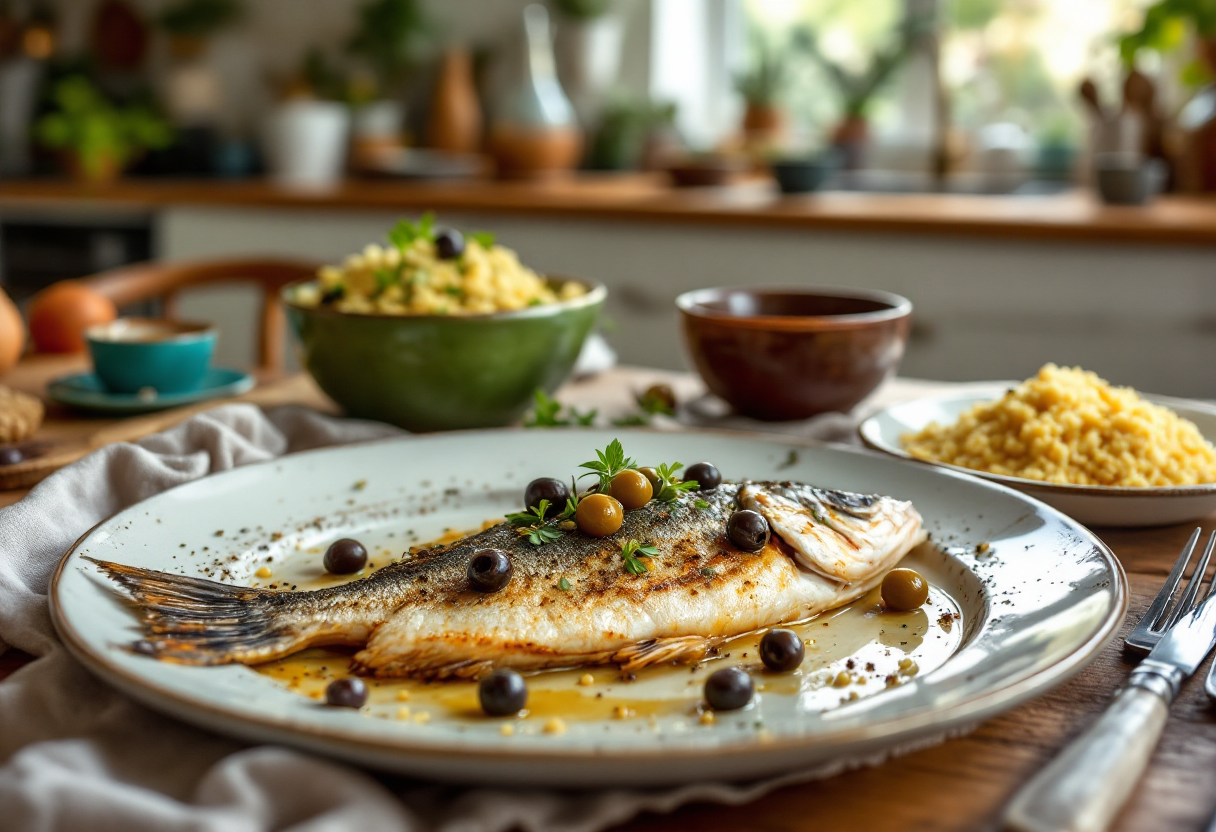 Piatto di sogliola con olive taggiasche e cous cous