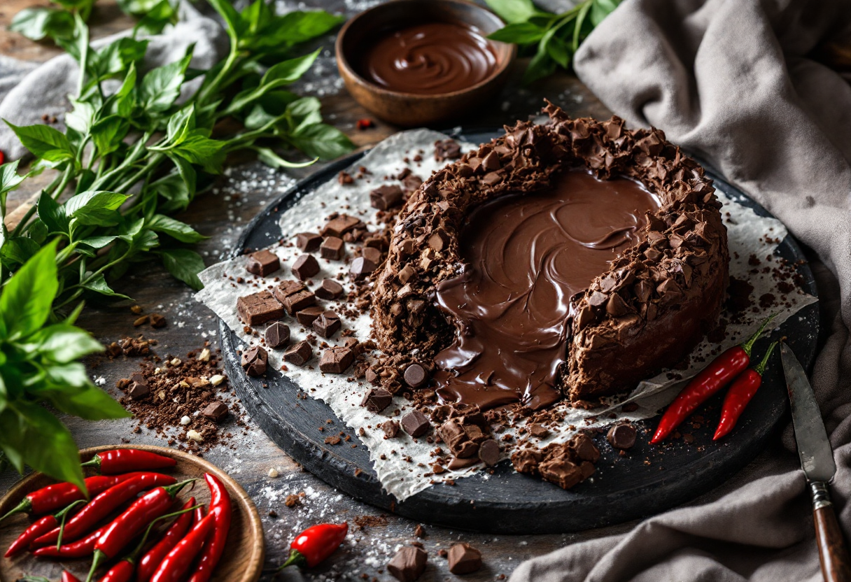 Delizioso soufflè al cioccolato con un tocco di peperoncino