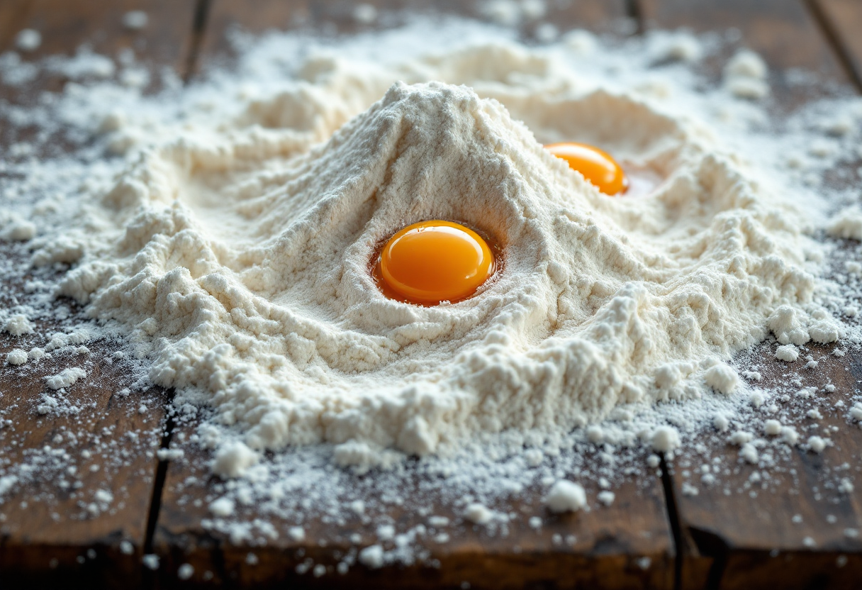 Tagliatelle fresche preparate a mano in cucina