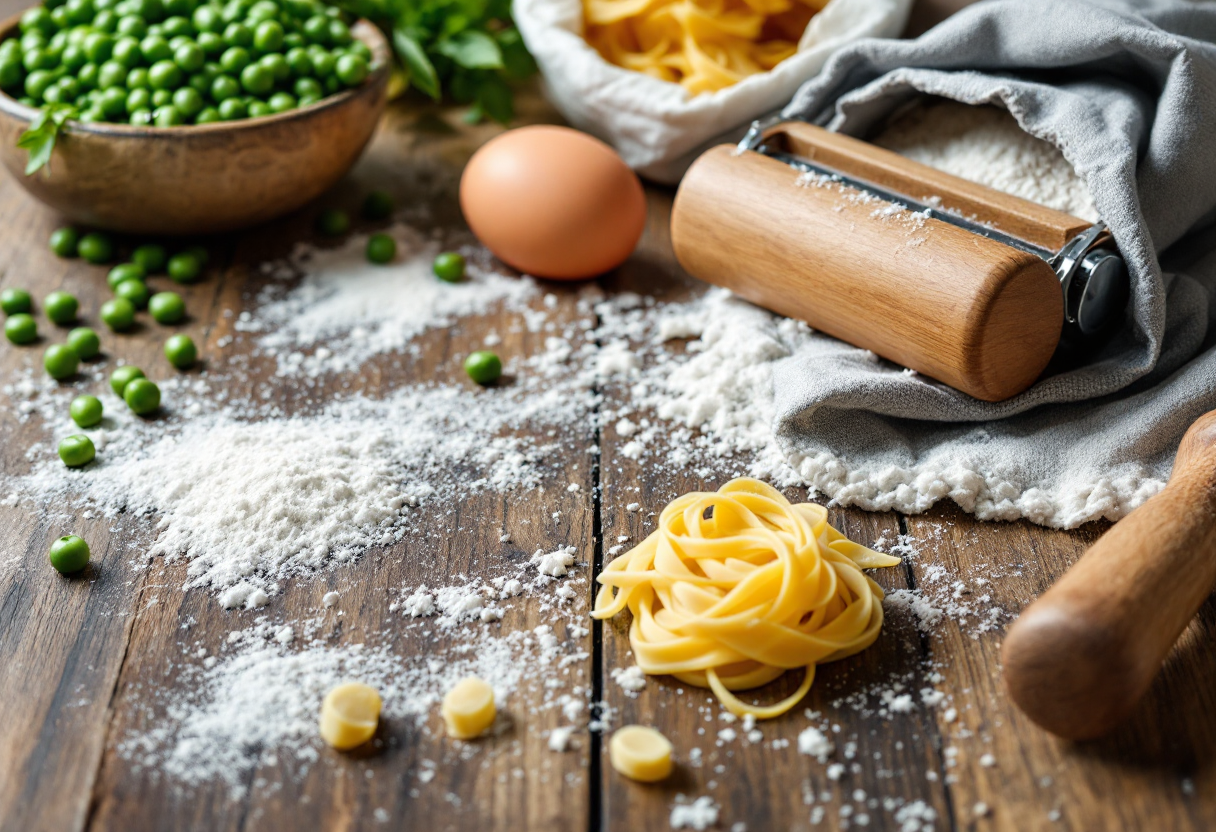 Tagliatelle di piselli freschi con condimento verde