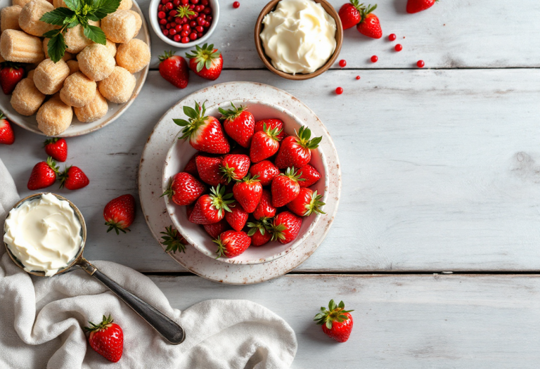 Tiramisù alle fragole decorato con frutta fresca