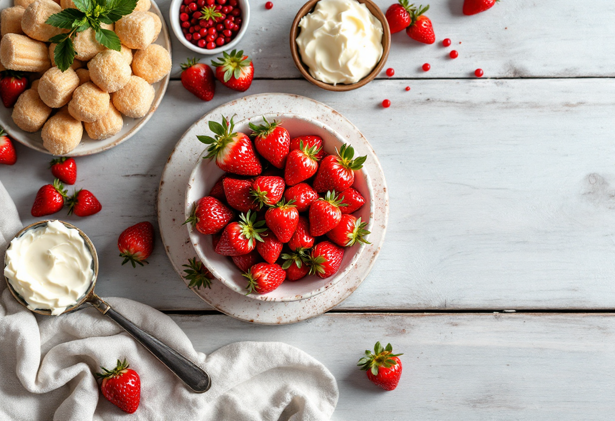 Tiramisù alle fragole decorato con frutta fresca