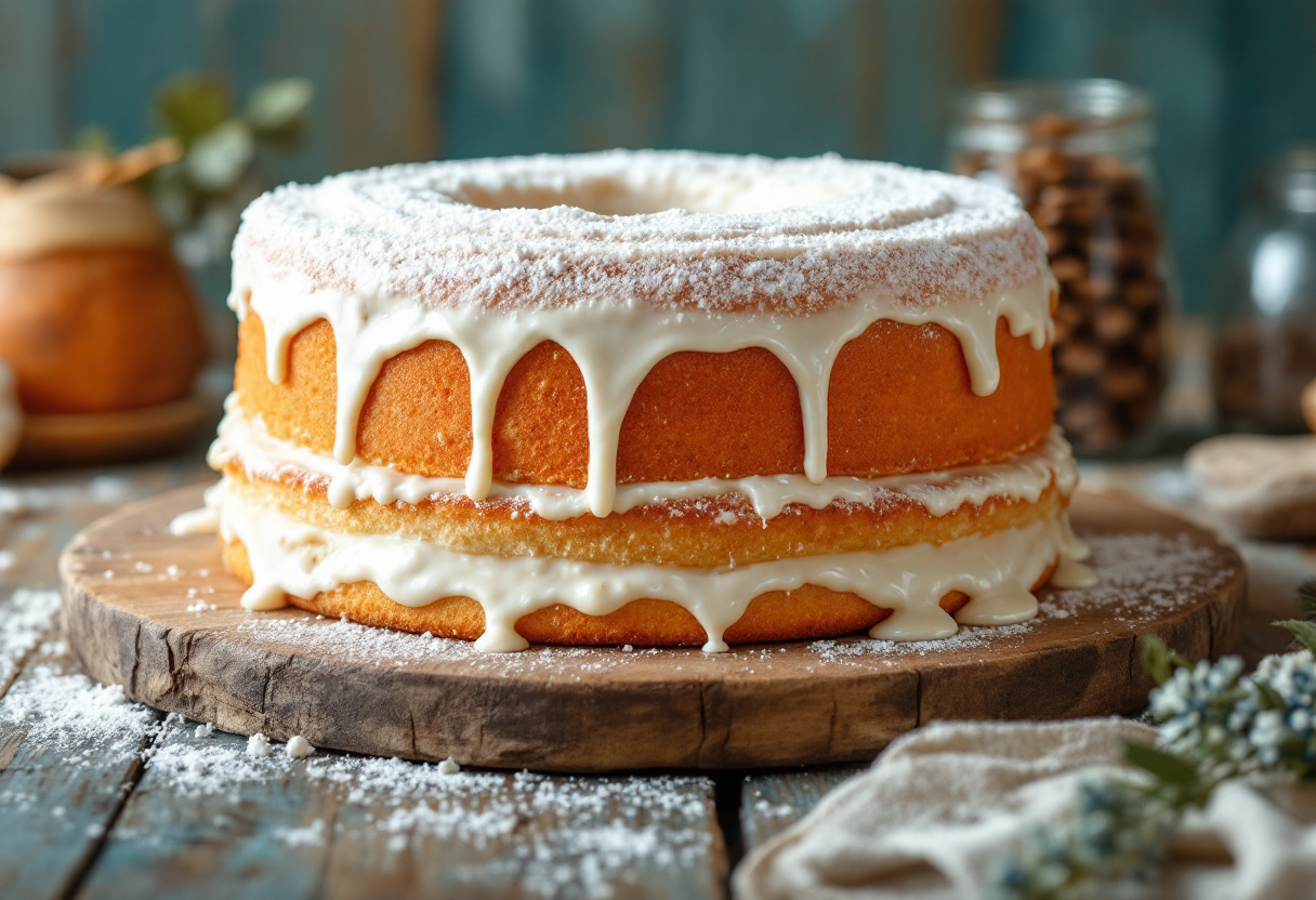 Torta degli angeli decorata con frutta fresca e panna