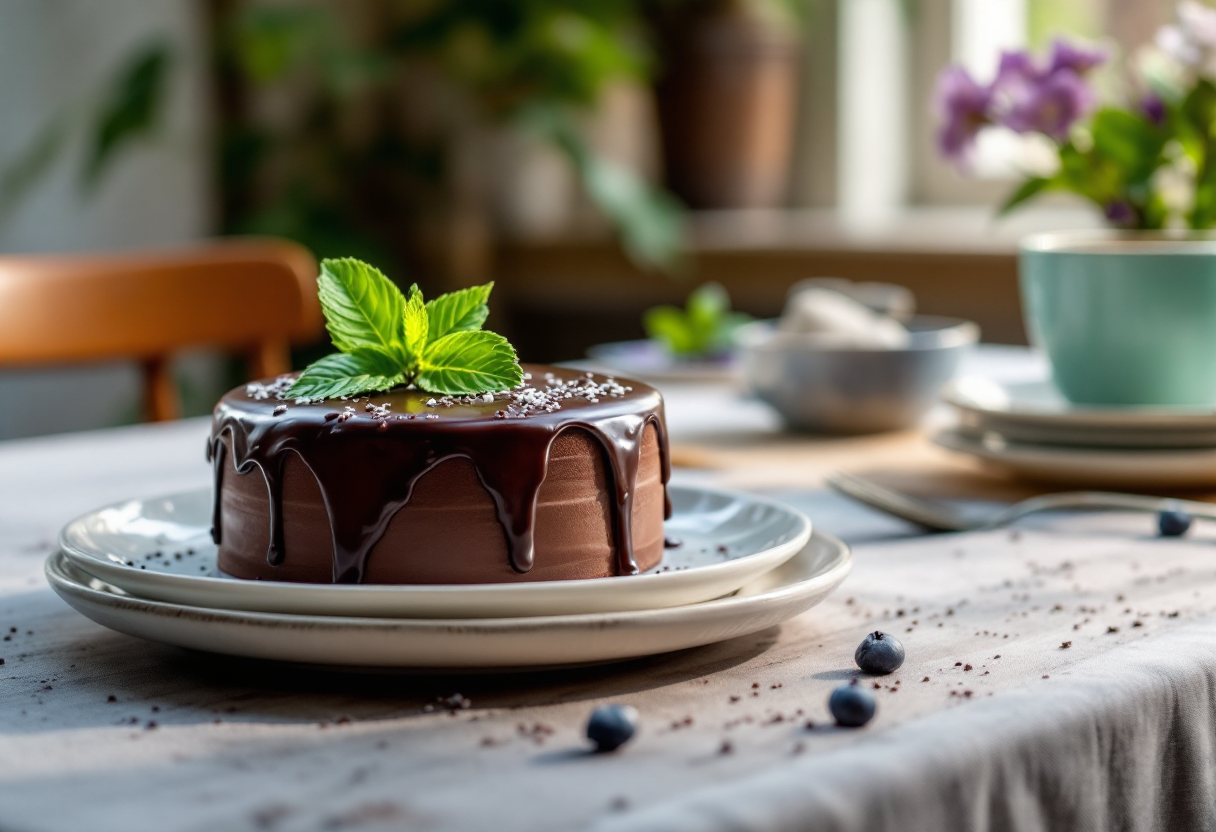 Torta fresca con lattementa e cioccolato per l'estate
