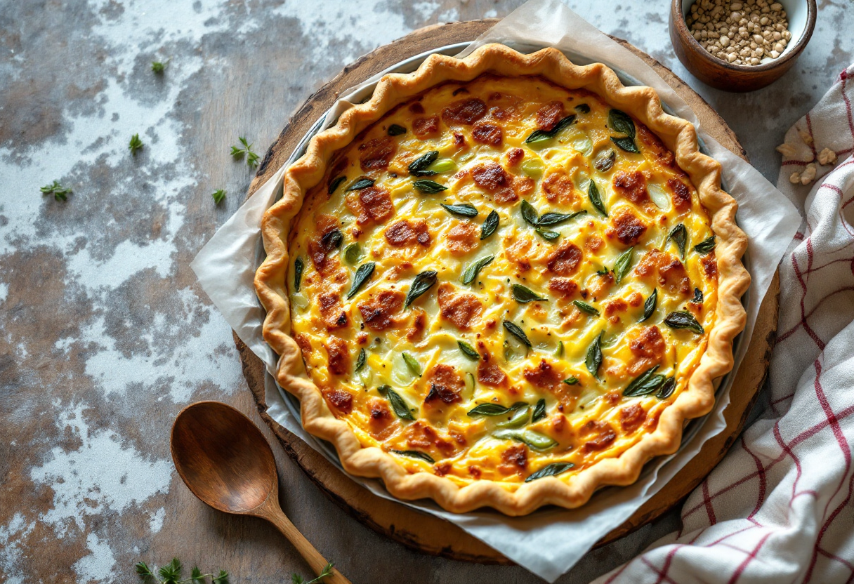 Torta salata di porri e prescinsêua tipica della Liguria