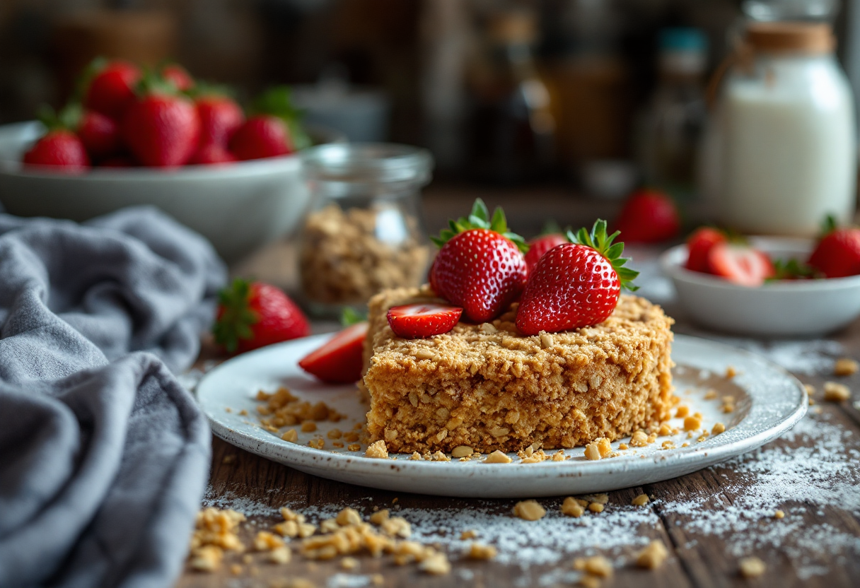 Torta sbrisolata con fragole fresche e semi di zucca