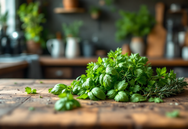 Varie erbe aromatiche fresche pronte per la cucina