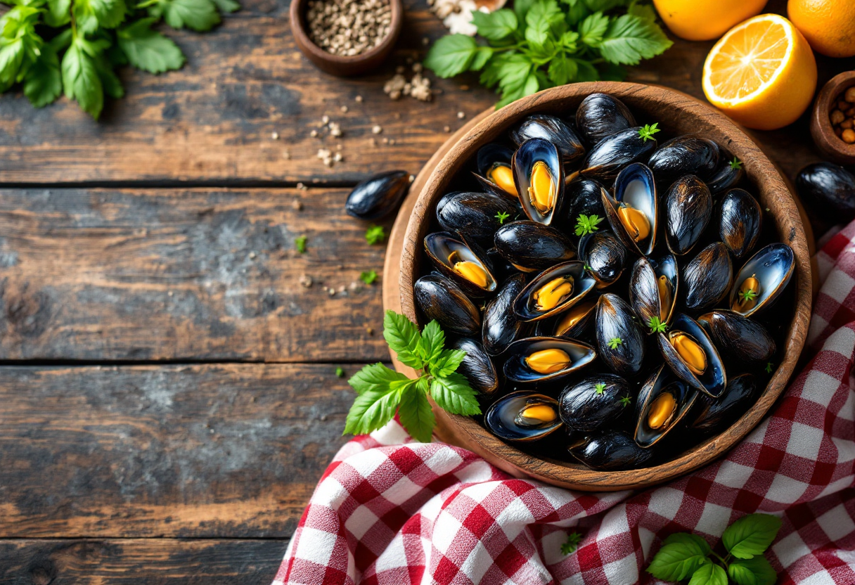 Deliziosa zuppa di cozze servita in una ciotola