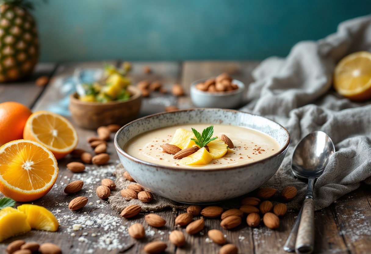 Zuppa dolce di mandorle con ananas e agrumi