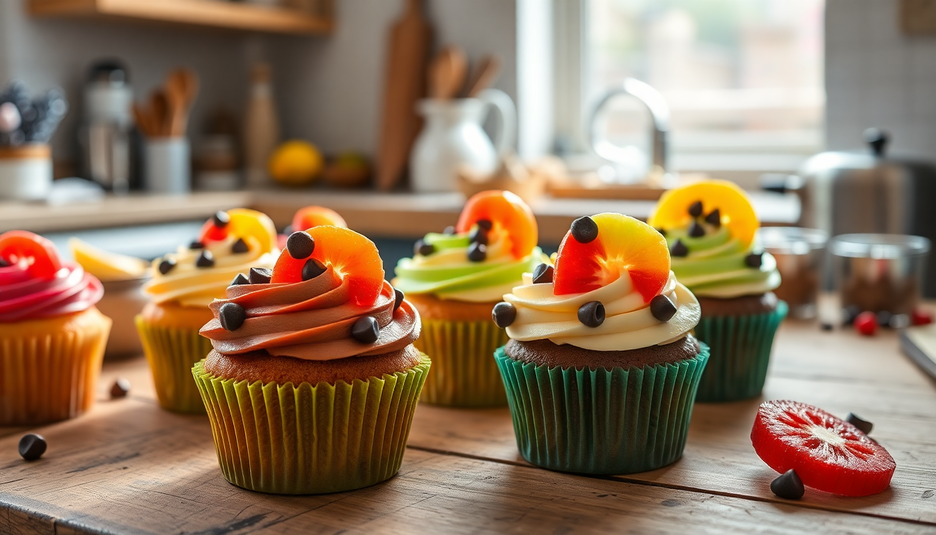 cupcake con gocce di cioccolato e rotelle di frutta 1748595844