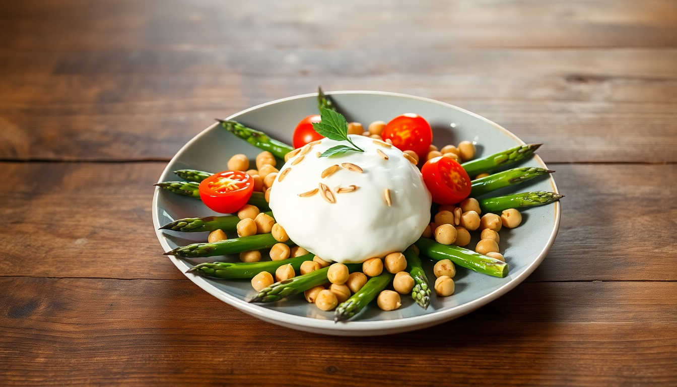burrata con asparagi pomodorini ceci e pinoli tostati 1748770880