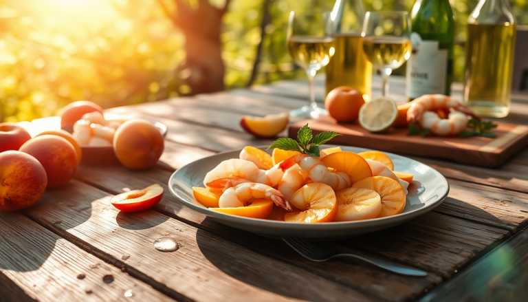 ingredienti per il carpaccio di gamberi e pesche 1749474759