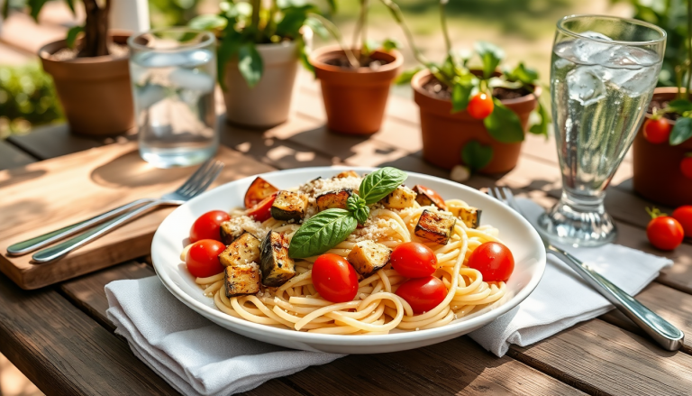 ricetta estiva pasta fredda con melanzane e pomodorini 1750486612