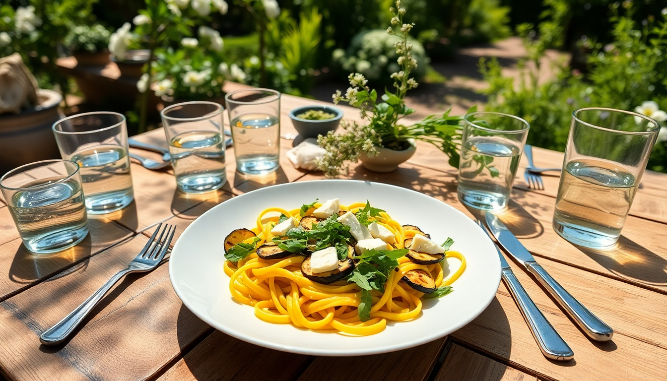 scopri come preparare le tagliatelle paglia e fieno con melanzane e rucola per un pranzo estivo indimenticabile 1749808915
