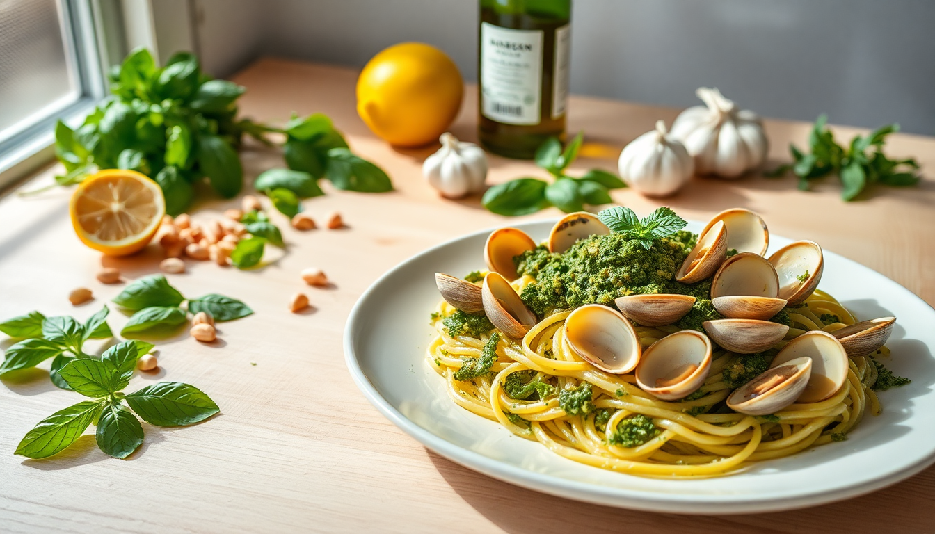 scopri come preparare mafalde con pesto e vongole in poche mosse 1751191353