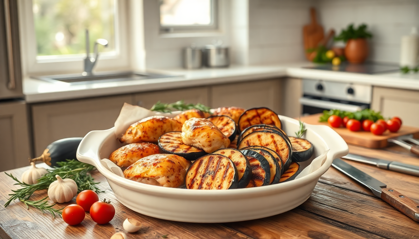 scopri come preparare pollo e melanzane al forno in modo semplice 1750720515