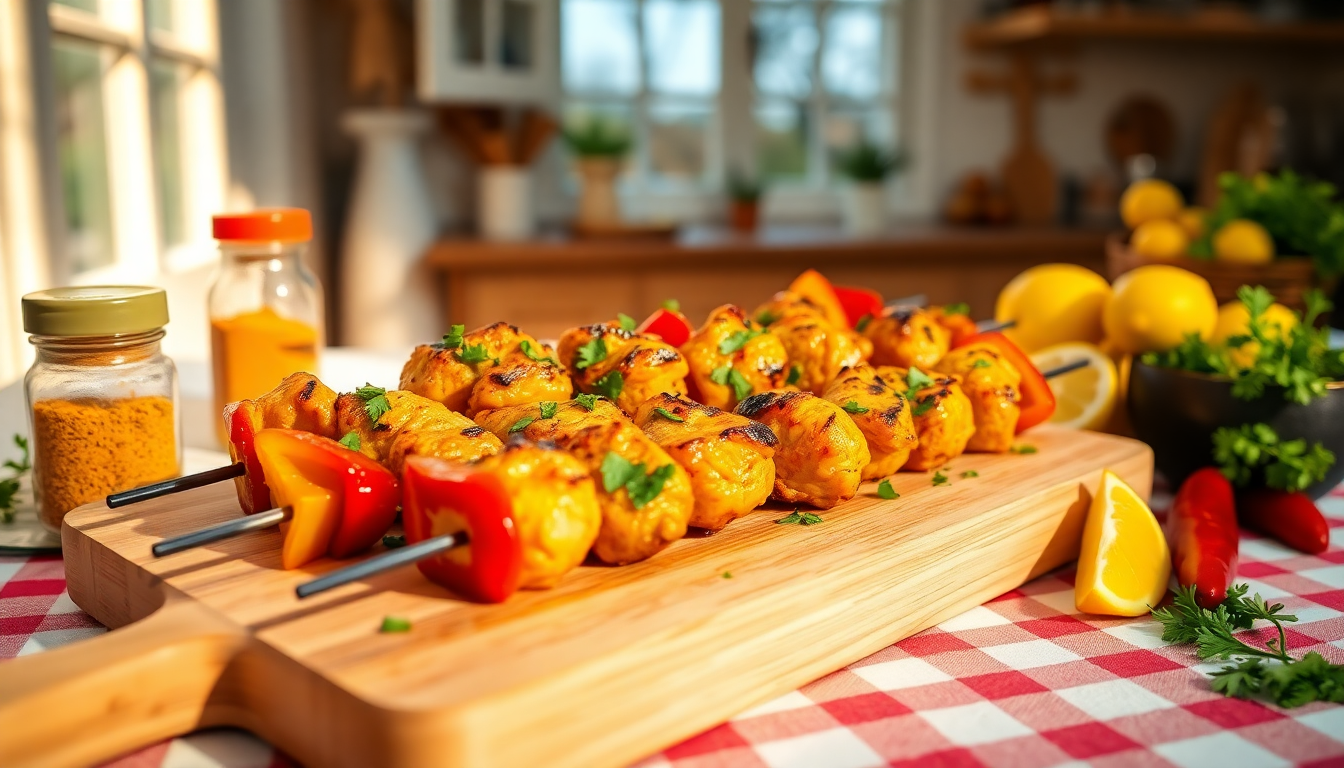 scopri come preparare spiedini di pollo al curry e peperoni per una cena indimenticabile 1750136038