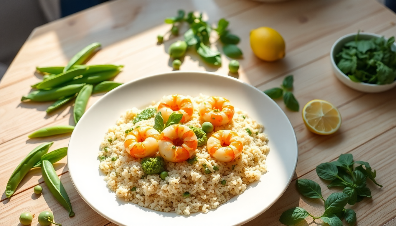 ricetta veloce per un cous cous con mazzancolle e pesto 1753262792