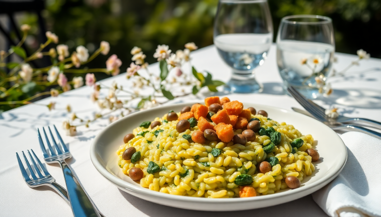 scopri il risotto estivo alla robiola con spinaci e capperi fritti 1752444671