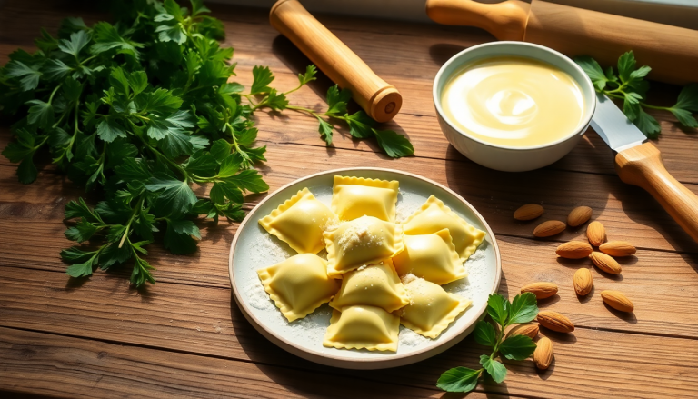scopri la ricetta dei ravioli di borragine con salsa alle mandorle 1751719290